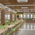 Cozy Cafe Interior Design With Wooden Ceiling Green Plants Large Windows And Light Chairs