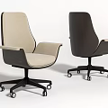 Modern Office Chair With Beige And Brown Upholstery Armrests And Swivel Wheels Design