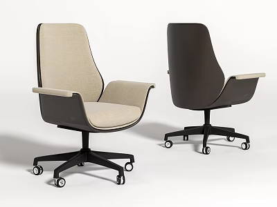 Modern Office Chair With Beige And Brown Upholstery Armrests And Swivel Wheels Design 3d model