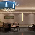 Private Dining Room Interior with Round Chandelier Wooden Table Chairs Light Walls Decorative Painting