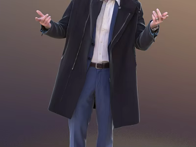 Man In Black Coat And Blue Pants Gesturing With Hands 3d model