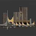 Traditional Architectural Structural Components With Wooden Frame Stone Floor And Curved Beams