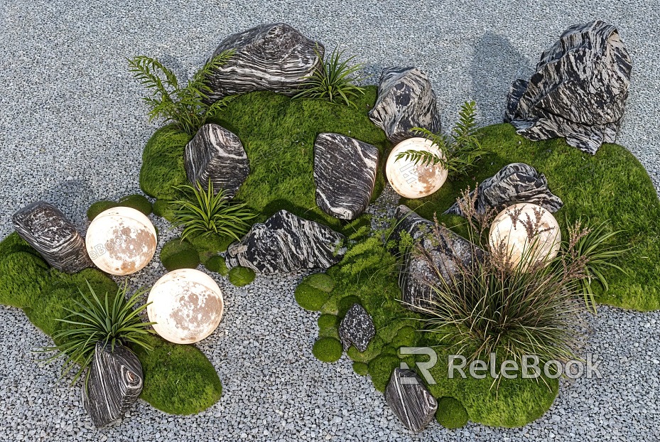 Modern micro-terrain moss courtyard sketch landscape stone plant landscape landscape landscaping model