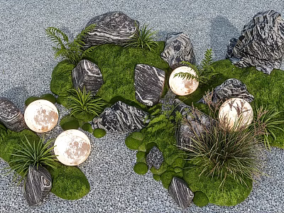Modern micro-terrain moss courtyard sketch landscape stone plant landscape landscaping 3d model