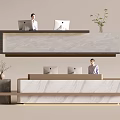 Elegant Modern Reception Area With Marble Desk Computers Plants And Friendly Receptionists 3d model