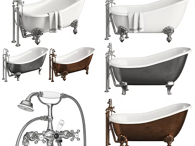Various Clawfoot Bathtub Styles With White Black Copper Finishes And Bath Faucets 3d model