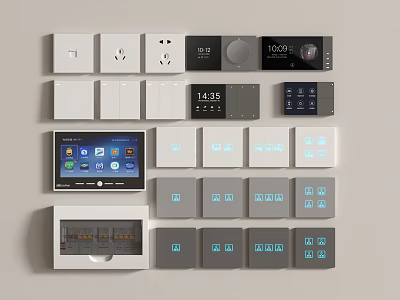 Modern Smart Switch Panels In Various Styles With White Gray Colors And Digital 3d model