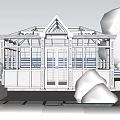 White Glass Greenhouse Structure With Garden Plants Outdoor Steps And Landscaping