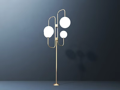 Modern Golden Floor Lamp With Three White Spherical Lampshades And Shadow 3d model