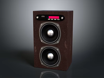 Brown Electronic Speaker Featuring Dual Round Speakers Control Panel With Display And Buttons 3d model