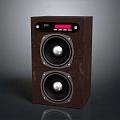 Brown Electronic Speaker Featuring Dual Round Speakers Control Panel With Display And Buttons 3d model