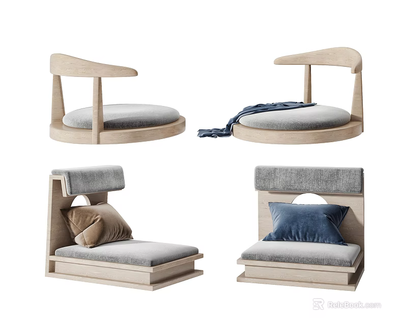 Modern Minimalist Leisure Chairs With Wooden Frames Gray Cushions And Throw Pillows 3d model 