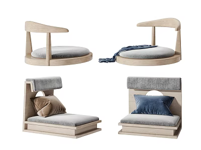 Modern Minimalist Leisure Chairs With Wooden Frames Gray Cushions And Throw Pillows 3d model