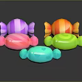 Colorful Striped Candies In Various Colors With Bow Shapes And Glossy Surface