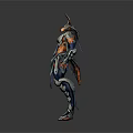 Futuristic Mythical Creature With Antler Horns White Orange Blue Armored Design