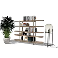 Modern Wooden Bookcase Design With Books Decor Plants And Floor Lamp
