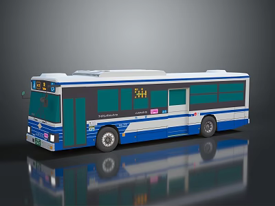 Modern Blue And White City Bus Exterior Design With Windows Doors And Reflection 3d model