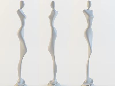Three White Standing Human Mannequins For Display With Slim Design 3d model