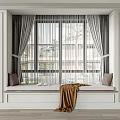 Modern Bay Window Seat With Gray Curtains Cushions And Brown Blanket