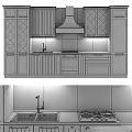 Modern Kitchen Interior With Tile Backsplash Range Hood And Stylish Cabinets 3d model