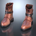 Brown Leather Boots With Black Straps And Buckle Design Vintage Style