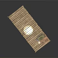 Rustic Long Wooden Platform With Wicker Baskets And Storage Items 3d model