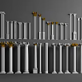 Various Roman Columns Designs With White Bodies And Gold Decorative Capitals