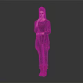 Cute Child In Black Clothing Standing Against Grey Background With Hand On Chin