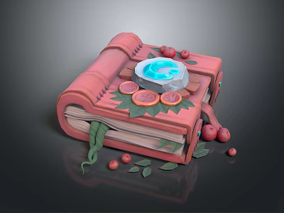 Decorative Open Book Model with Blue Water Pool Fruit Slices Red Berries and Green Leaves 3d model
