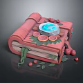 Decorative Open Book Model with Blue Water Pool Fruit Slices Red Berries and Green Leaves