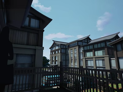 Traditional Modern Hotel Building With Multi Story Design And Wooden Accents 3d model