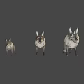 Three Fierce Cartoon Wolf 3D Models With Red Eyes And Gray White Fur