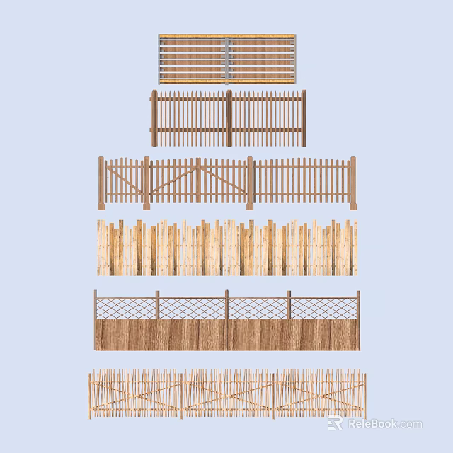 Various Railing Designs With Wooden And Metal Mesh Structures For Outdoor Use 3d model 