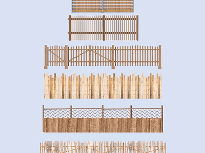 Various Railing Designs With Wooden And Metal Mesh Structures For Outdoor Use 3d model