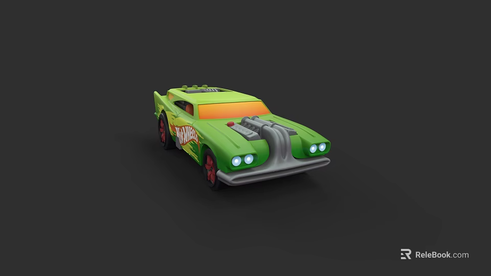 Stylish Green Racing Electric Toy Car With Headlights And Red Wheels 3d model 