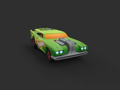 Stylish Green Racing Electric Toy Car With Headlights And Red Wheels 3d model