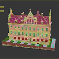 Yellow Facade Building With Red Roof Spire Decorations And Multi Story Structure