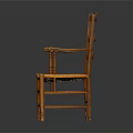Traditional Rustic Leisure Chair With Scalloped Backrest Wooden Frame And Woven Seat