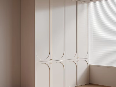 Modern White Wardrobe With Arched Panel Doors And Window Blinds Interior Design 3d model