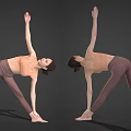 Woman Practicing Yoga Side Stretch Pose In Orange Top And Brown Pants