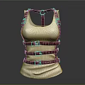 White Ribbed Vest Featuring Brown Leather Straps And Buckle Design Details