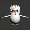 White Chicken 3D Game Character With Red Comb Yellow Beak Claws And Open Wings
