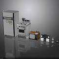 Electronic Appliances Collection Including Refrigerator Stove TV Radio And Table Lamp