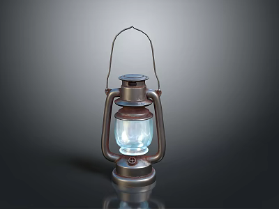 Vintage Kerosene Lamp With Metal Frame Glass Shade And Illuminated Light 3d model
