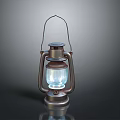 Vintage Kerosene Lamp With Metal Frame Glass Shade And Illuminated Light