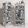 Dark Wood Multi tiered Decorative Cabinets With Vases Books And Figurines On Shelves