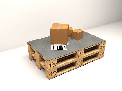 Industrial Equipment Wooden Pallet With Stacked Cardboard Boxes For Logistics Storage 3d model