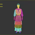 Elegant Female 3D Character Model With Pink Off Shoulder Layered Long Dress Design