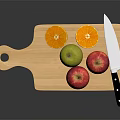 Fresh Red and Green Apples with Sliced Oranges on Wooden Cutting Board and Kitchen Knife