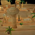 Cartoon Ancient Egyptian Scene With Pyramids Sphinx Palm Trees And Stone Columns 3d model
